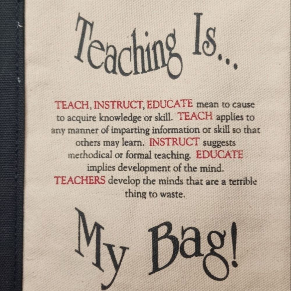 Teacher's Gifts Canvas Tote Bag "Teaching Is My Bag" Large Beige & Black - Picture 2 of 7